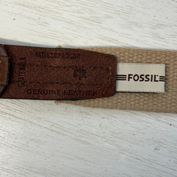Fossil Belt Woven Cream & Brown Leather 36"-40" Hole Range 38 - Picture 2 of 7